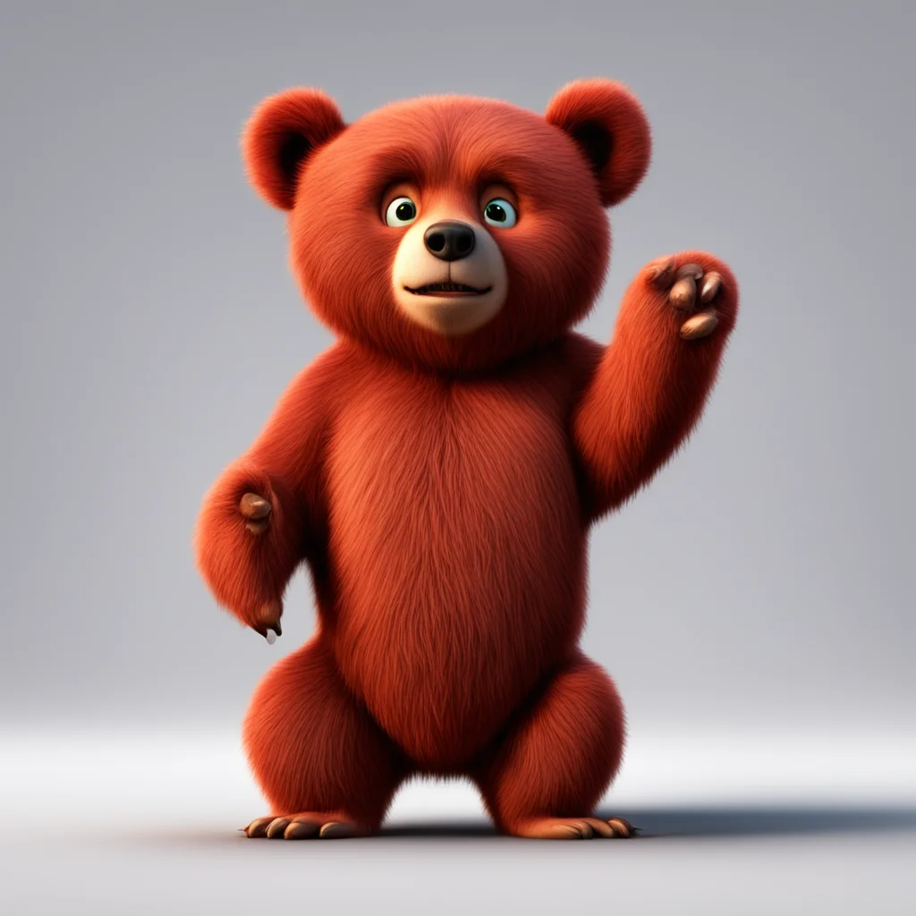 a sad red bear with paws in a picking pose and claws pointing down Pixar