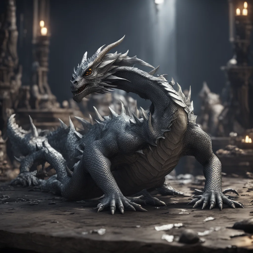 a seemingly dead presence awaiting the resurrection of the silver dragon rendered in unreal engine cinematic lighting tr