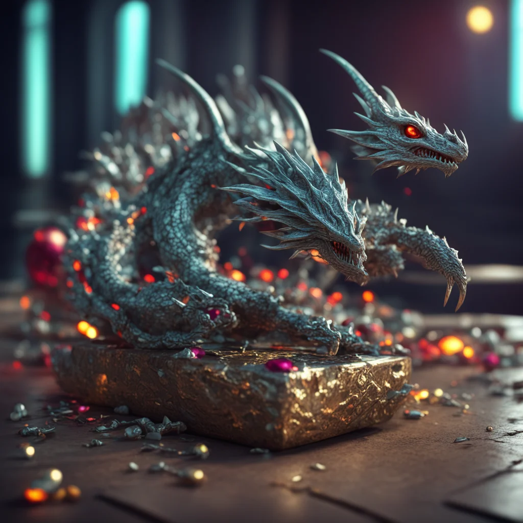 a seemingly dead present awaiting the resurrection of the silver dragon hyperrealism unreal engine Cinema 4D octane rend
