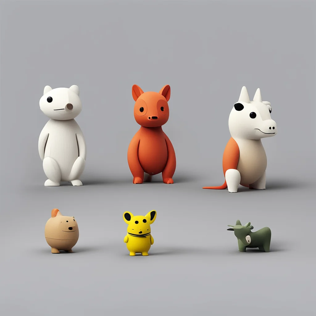 a set of animal designer toy art toyin stylized style pixar styleminimalist ar 169