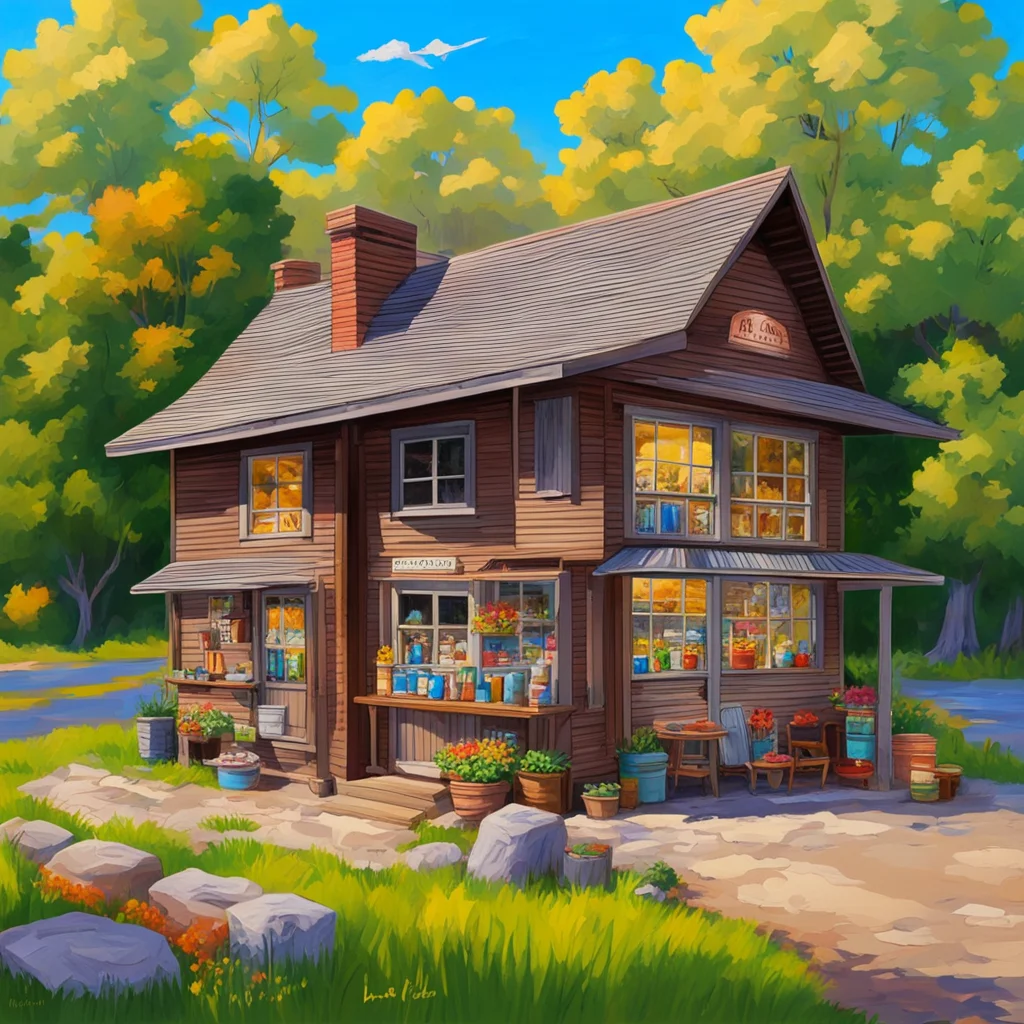 a small country general store painted in the style of Don Davis and Rick Guidice ultra wide landscape ar 2012