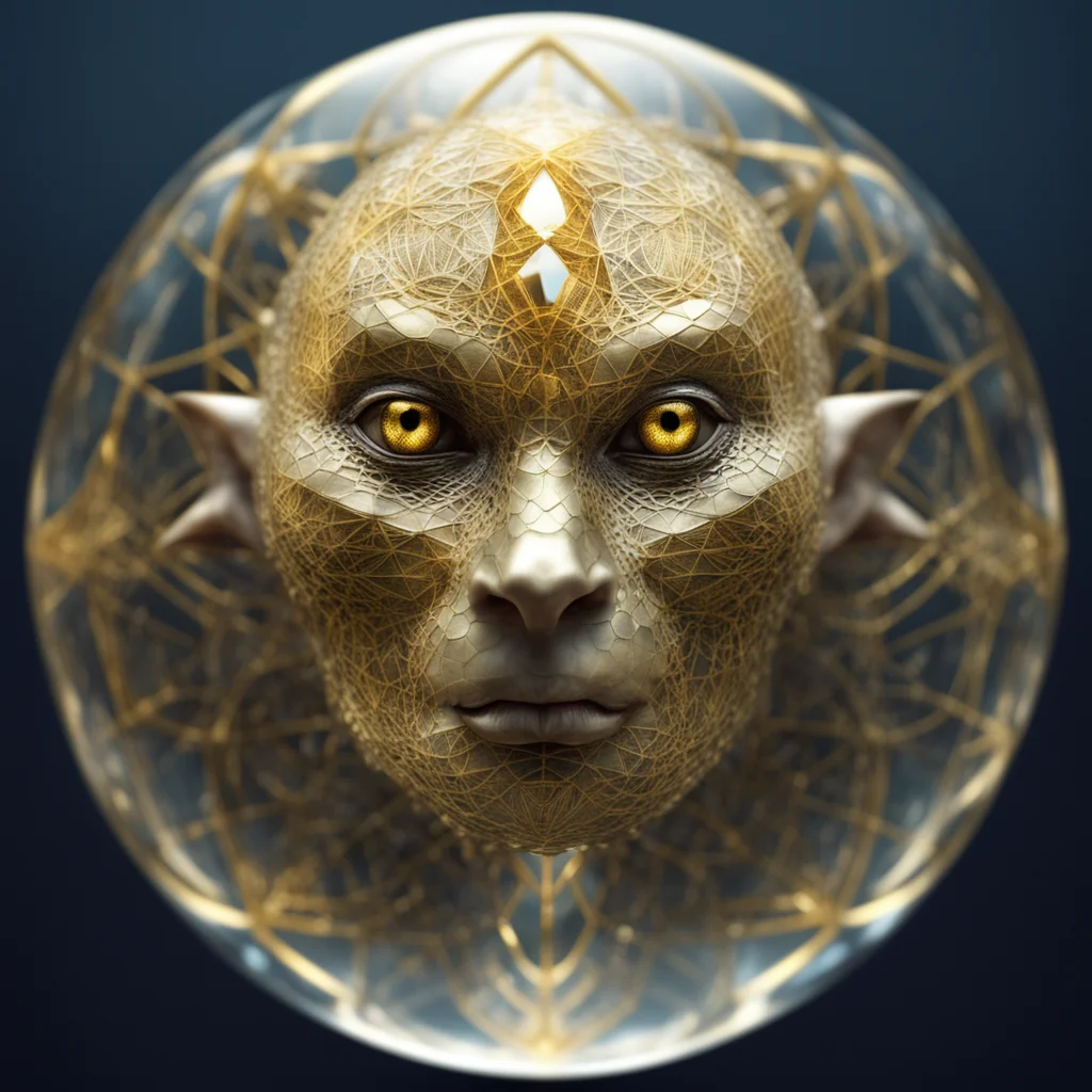 a stunning image of a reptilian face in a crystal orb containing sacred geometry the golden mean lotus symmetry octane r