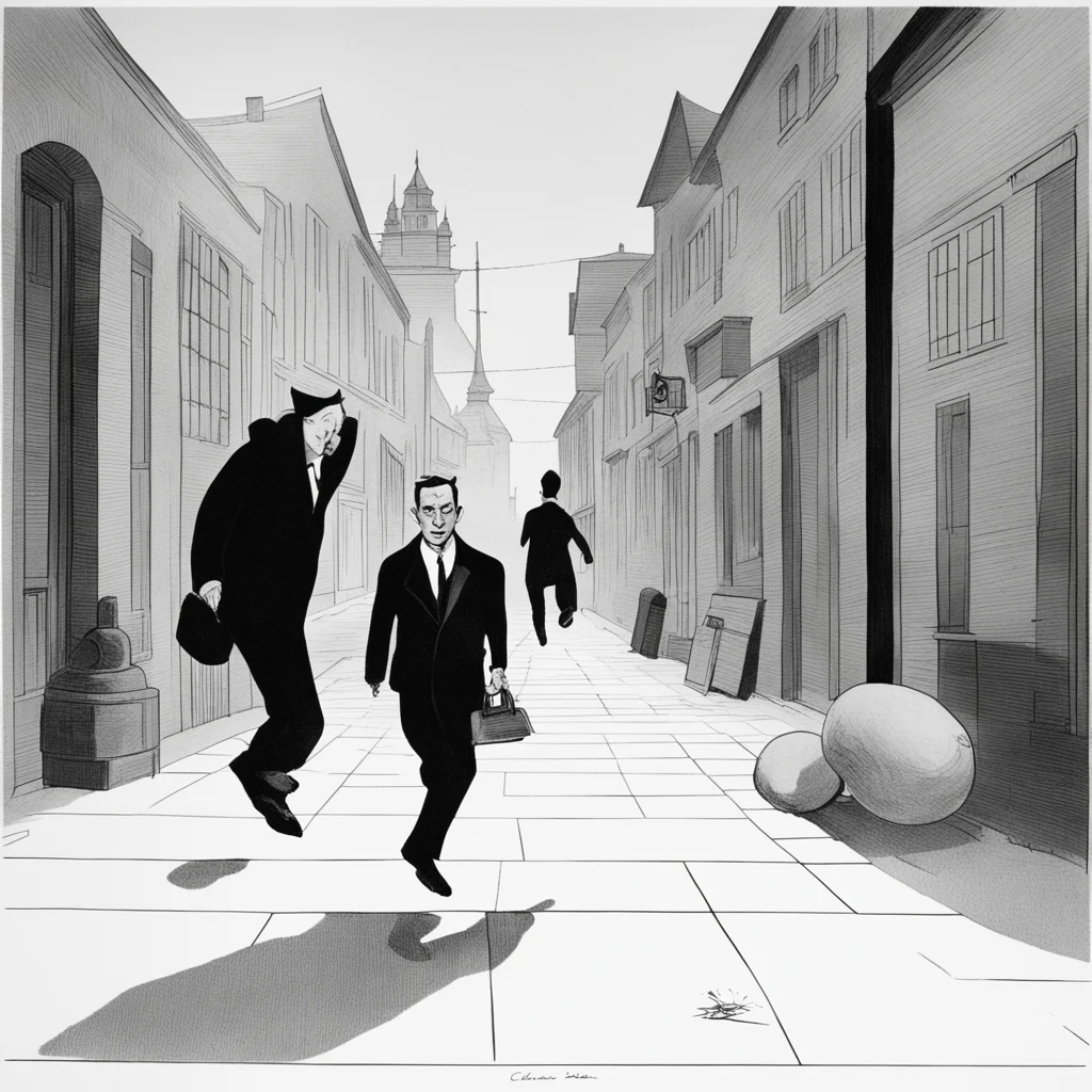 a thief running after a rich man style of Charles Addams ar 169