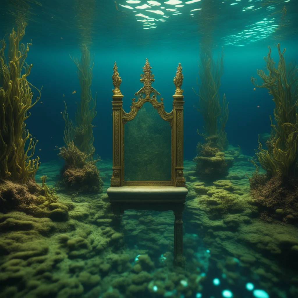 a throne underwater seaweed mirror walls 4k post processing highly detailed art station unreal engine  cinematography by
