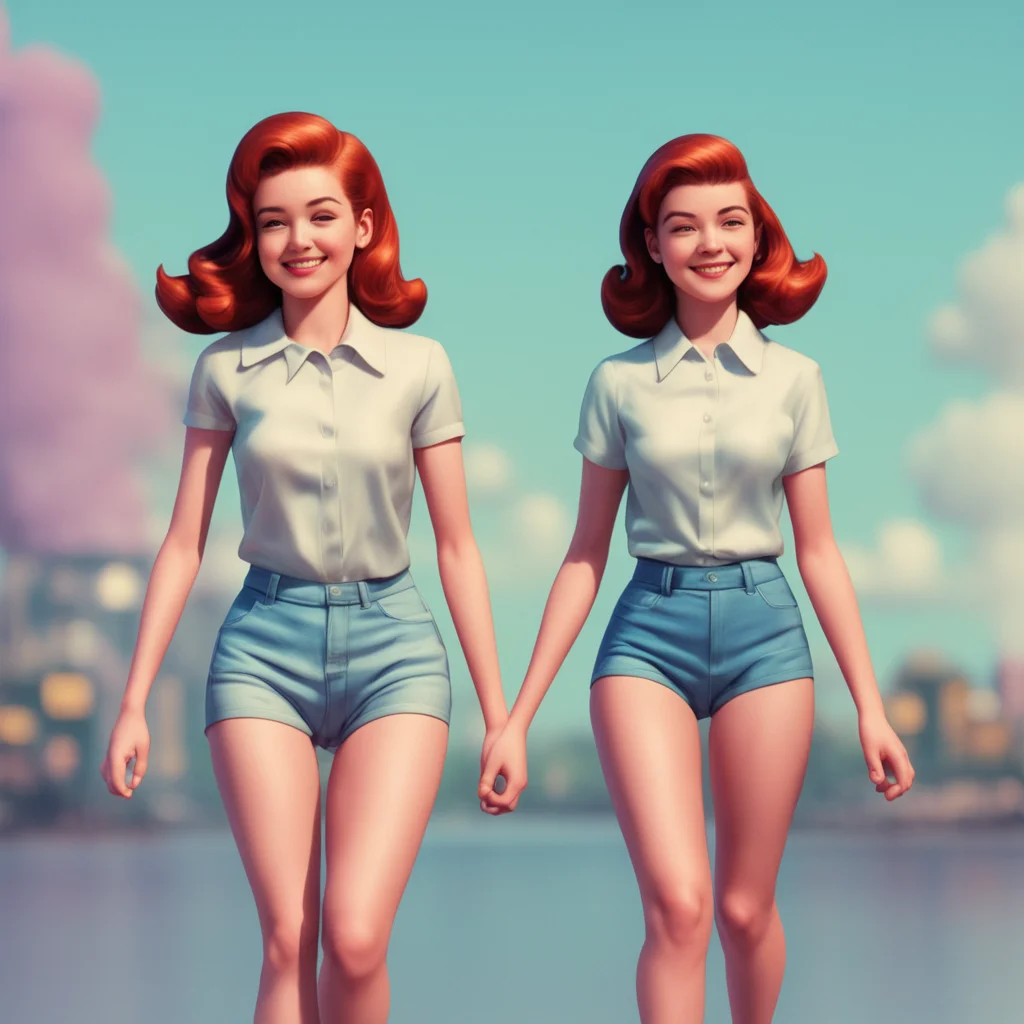 a two young women holding hands looking happy in the style of Archie Comics 1963 LED TRANSLUCENT artstation HQ scan no d
