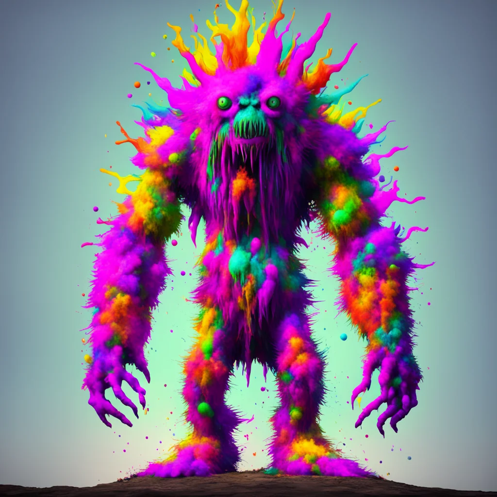 a very very very tall monster made from an explosion of colors and shapesar 921