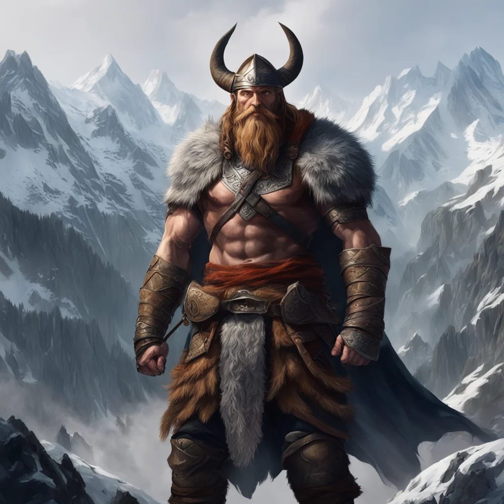 a viking warrior epic landscape painting mountain range concept art realistic character concept art 4K symmetrical portr