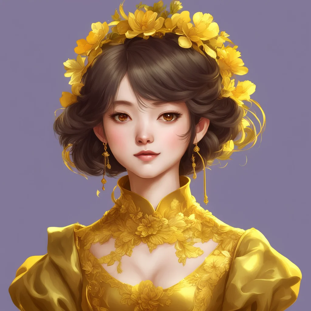 a wealthy endearing lady portrait character concept design golden colors anime style artstation