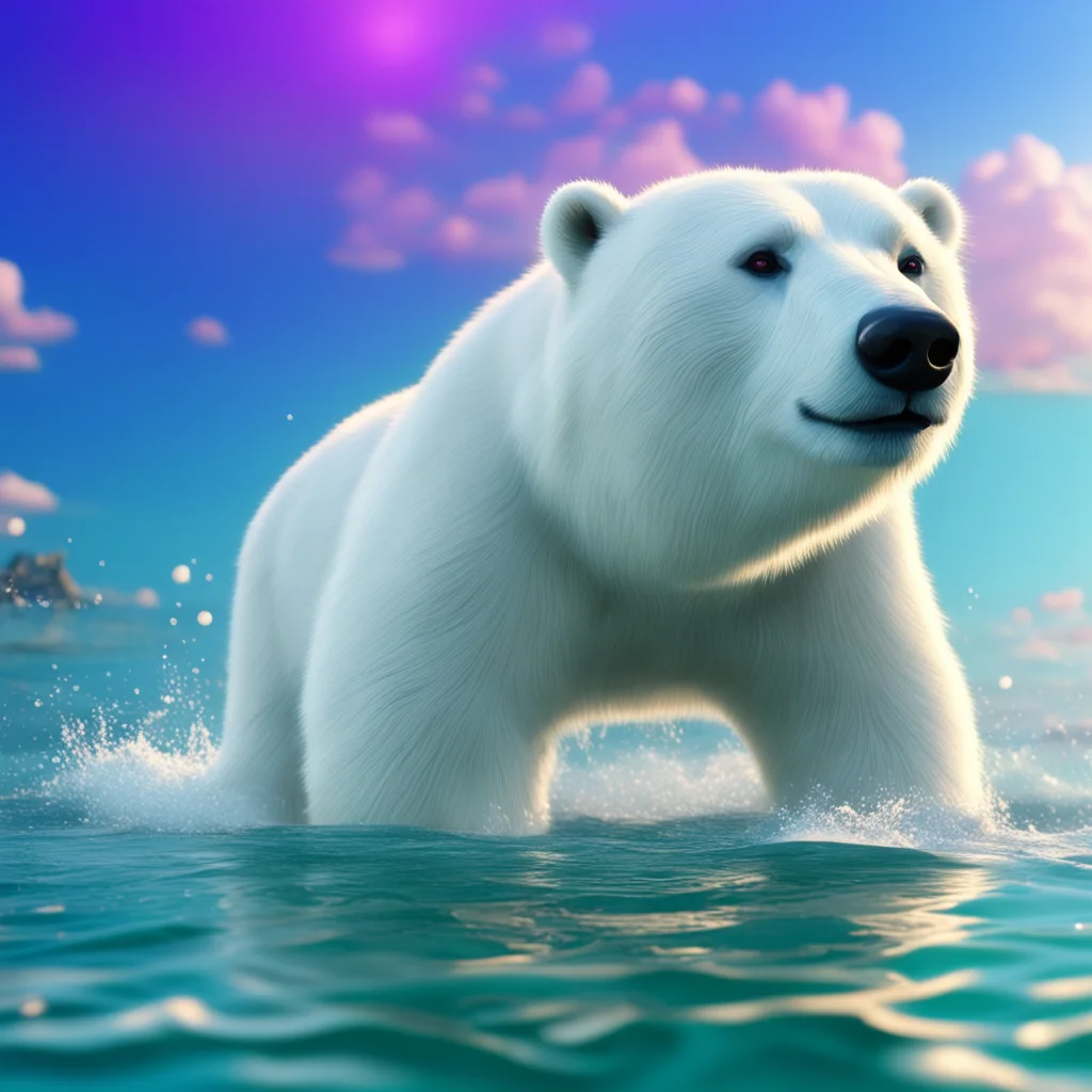 a white polar bear with ocean cube eyes is floating in the colorful aircinematic light ultra detailed hyper realistic li
