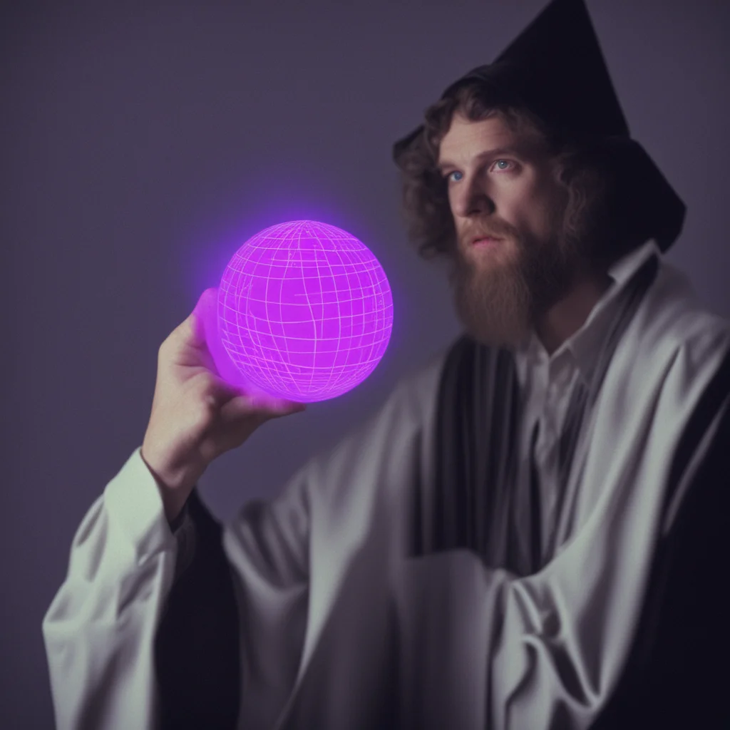 a wizard holding an orb of lambda calculus writing lisp code 1980s VHS aesthetic