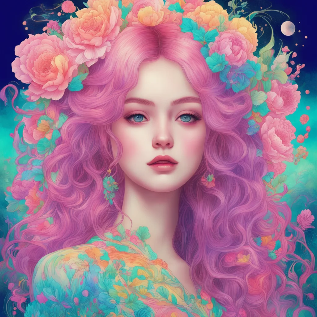 a woman sweet young princess fae looks like mix of Lana Del Rey and grimes cool hair reminiscent of K Pop in the style o