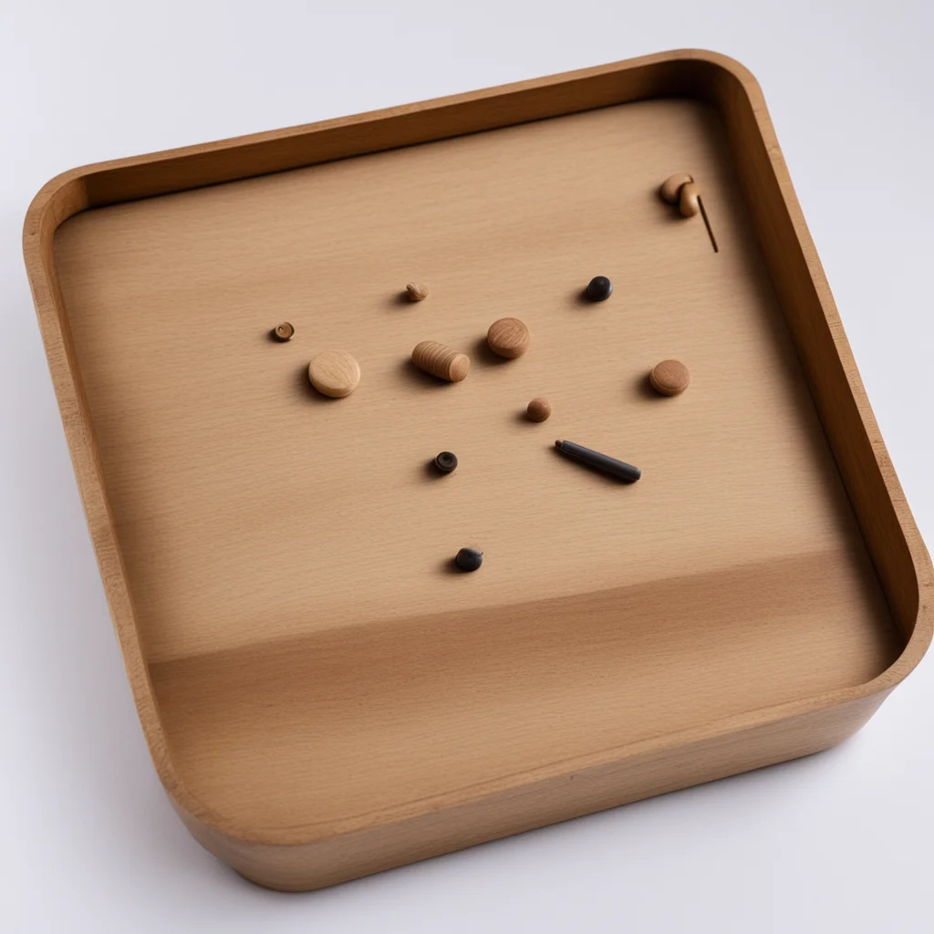 a wooden box of didactic equipment for Montessori educationwhith the brand UR 1940