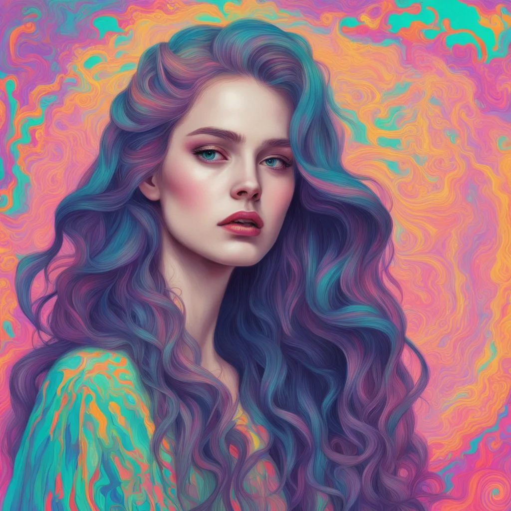 a young woman mix of Lana Del Rey and grimes cool long flowing hair in the style of Jean Giraud illustration inspired by