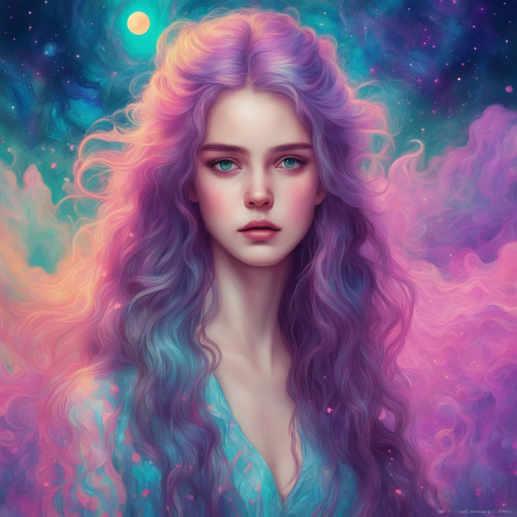 a young woman mix of Lana Del Rey and grimes fae appearance cool long flowing hair in the style of Jean Giraud illustrat
