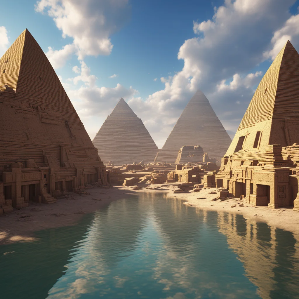 abandoned egyptian city cyberpunk pyramids flooded octane render unreal engine fantasy science fiction dramatic sky ar 1
