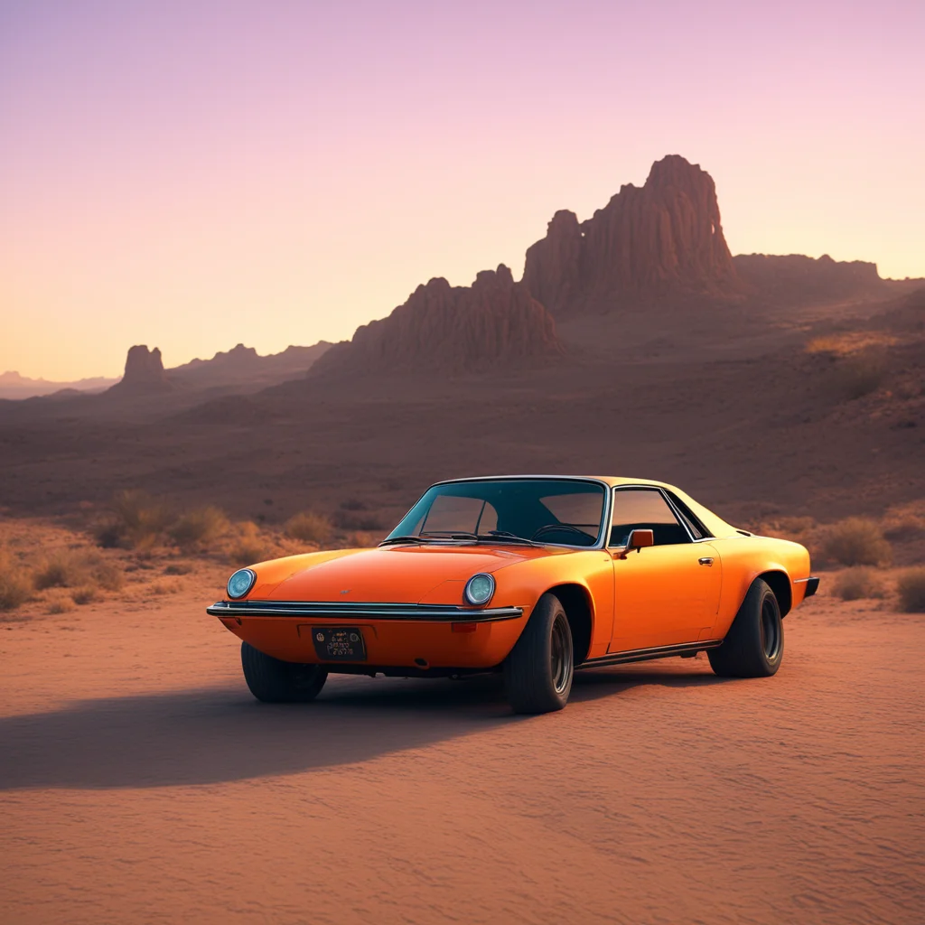 abandoned orange porsche 914 in the desert by jon McCoy sunset cinematic cinematic lighting photorealistic hyperdetailed