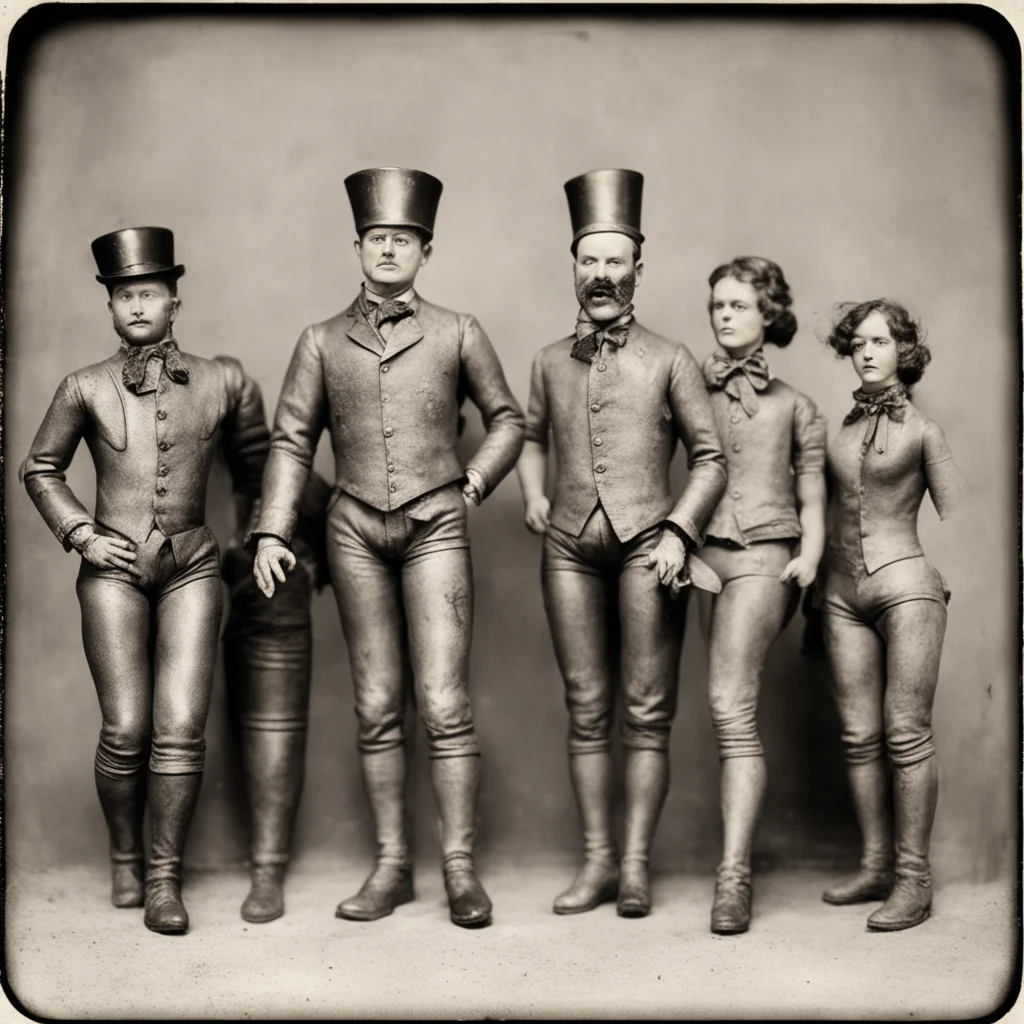 action figures of Victorian circus sideshow acts grotty old photograph