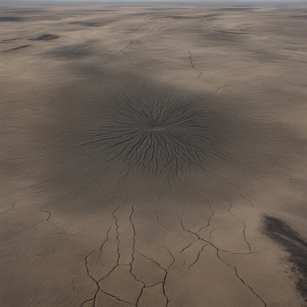 aerial flyover a featureless landscape that turns into a charred cracked earth ad infinitum anamorphic—ar 235100