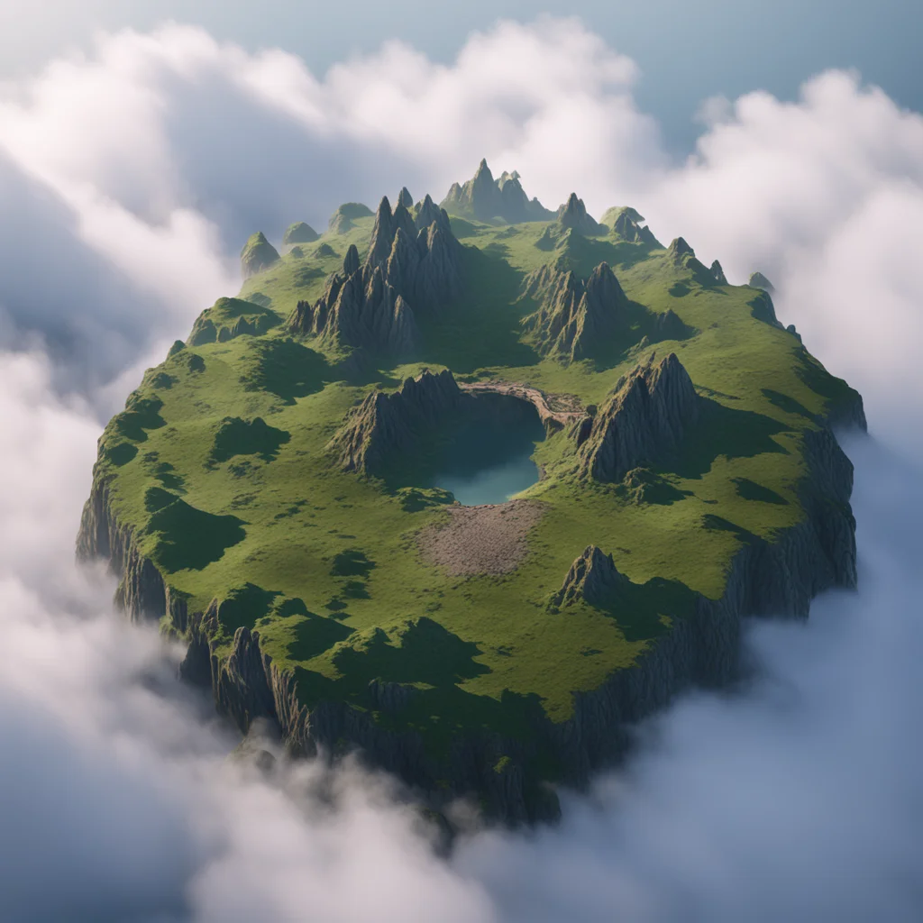 aerial photograph of crater island filled with dragon eggs enshrouded in fog in style of Tyler Edlin 8k render unreal en