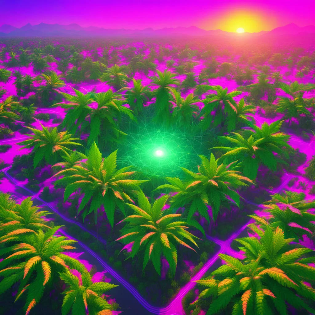 aerial view garden of Eden of marijuana endless psychedelic sunset beeple wires unreal engine —ar 169