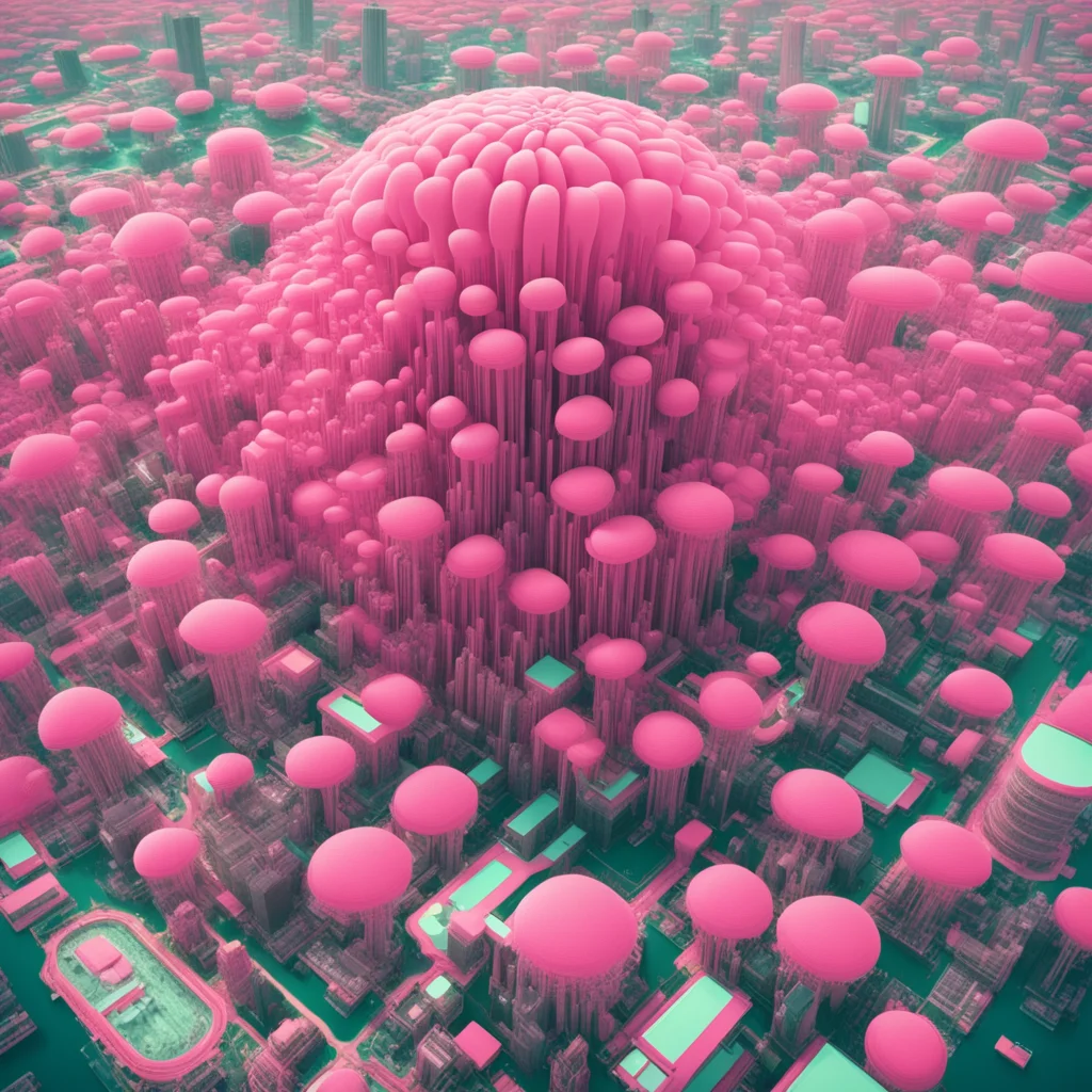 aerial view of a city of retro futuristic architecture shaped like jellyfish coral densely crowded environment maximum density everything is piled up on everyth