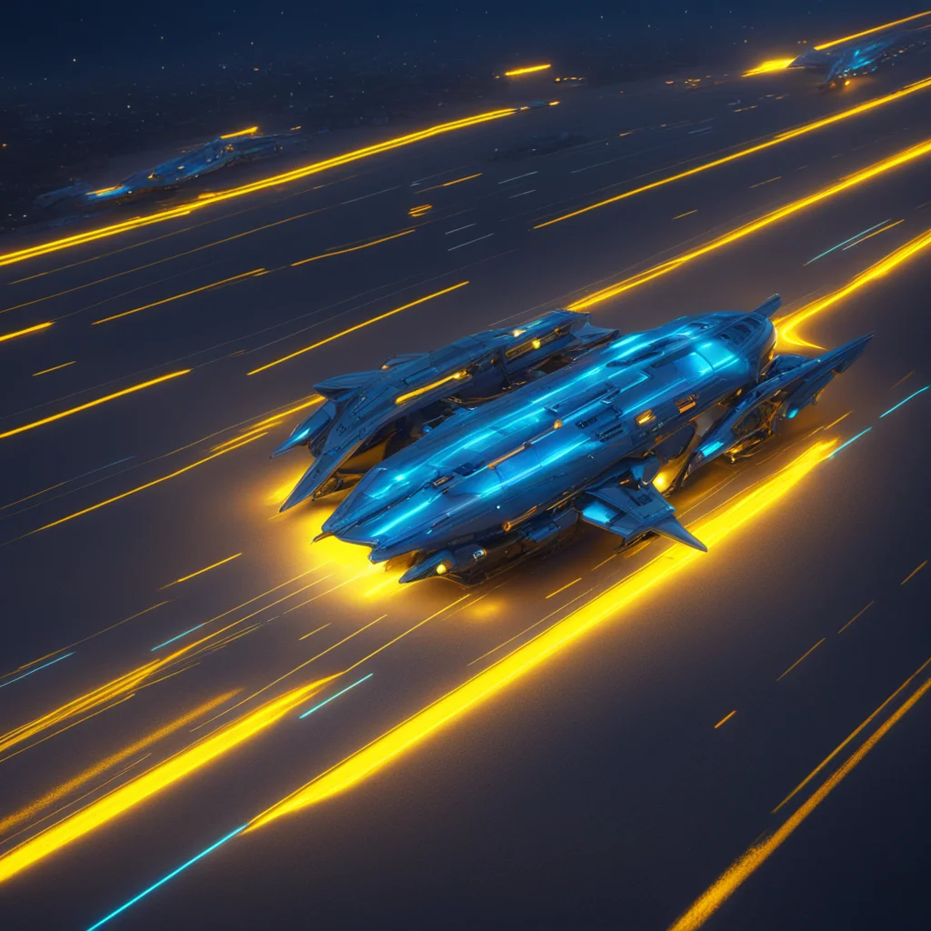 aerial view of alien spaceships on a highway at night neon propulsion plasma atmospheric highly detailed and intricate h