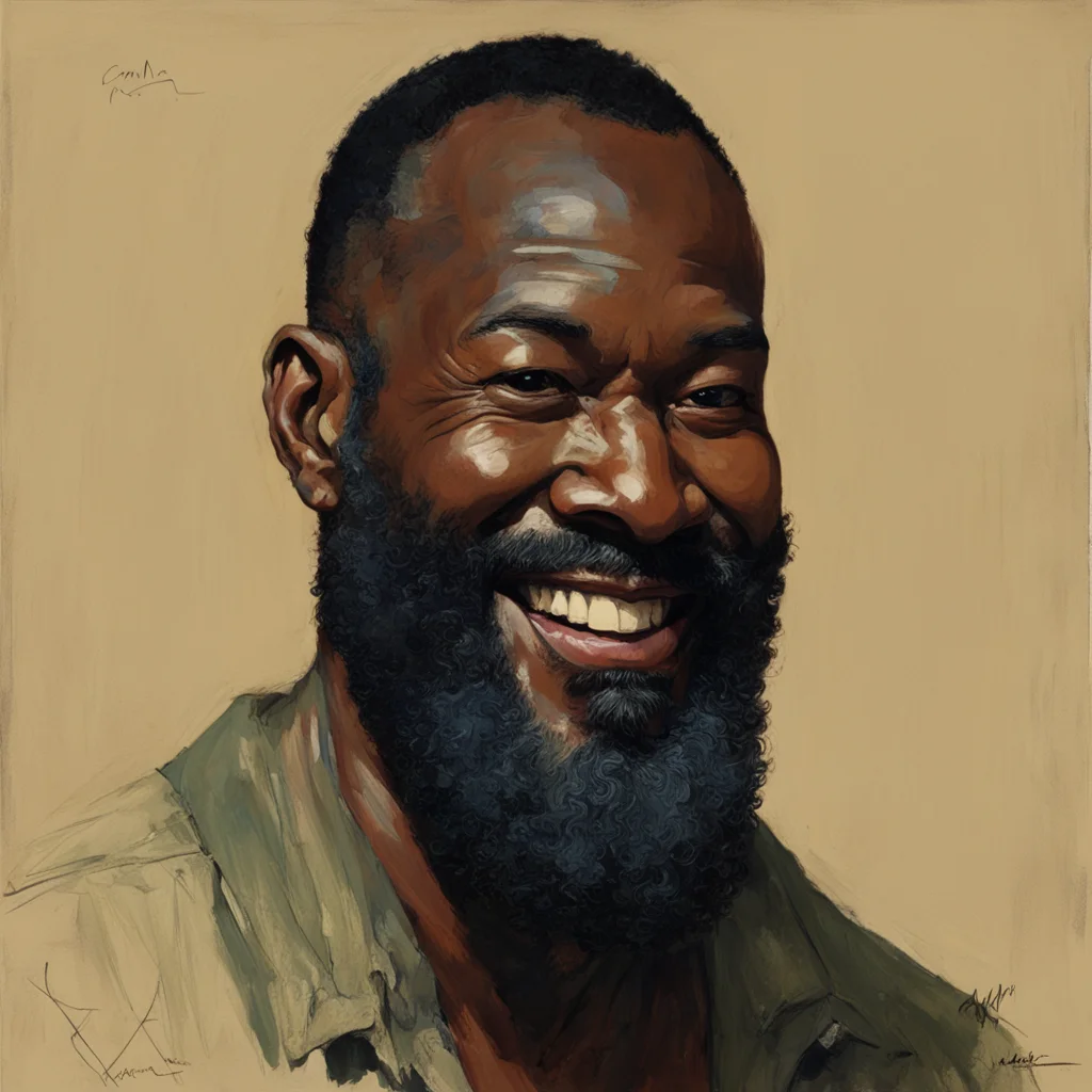 aged black male long beard large nose smile portrait headshot by Robert McGinnis Craig Mullins ar 23