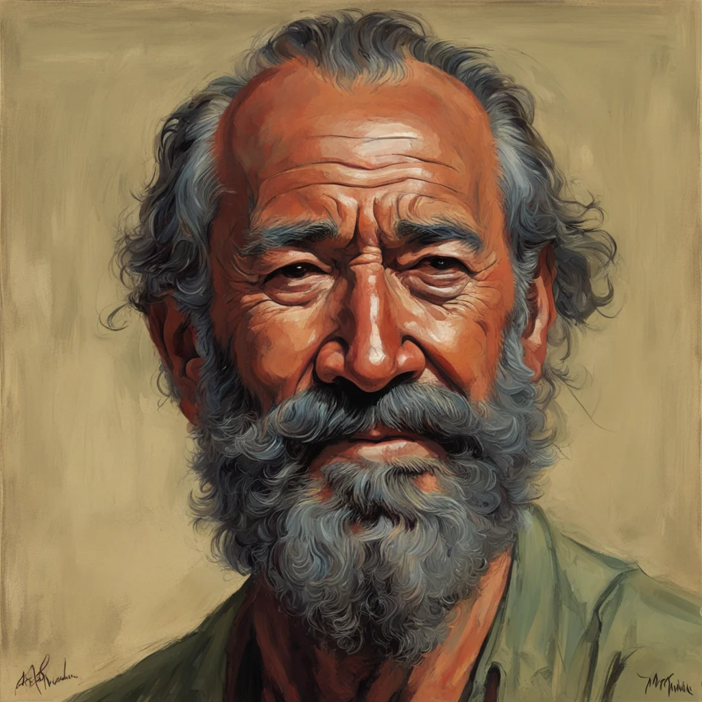 aged mexican male long beard large nose happy portrait headshot by Robert McGinnis Craig Mullins ar 23