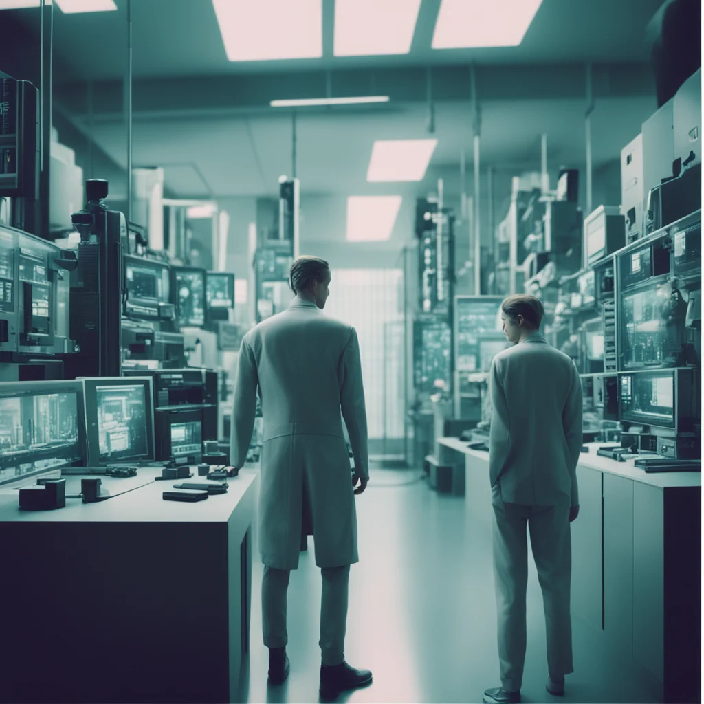 ai controlling humans to fuel a dystopian city  photo taken in well lit laboratory on Polaroid