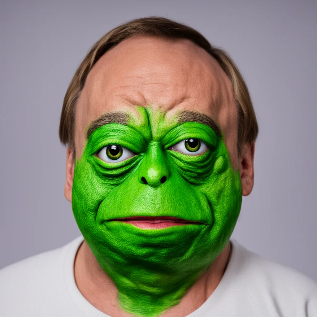 alex jones face pepe the frog handpainted on face photorealism accurate
