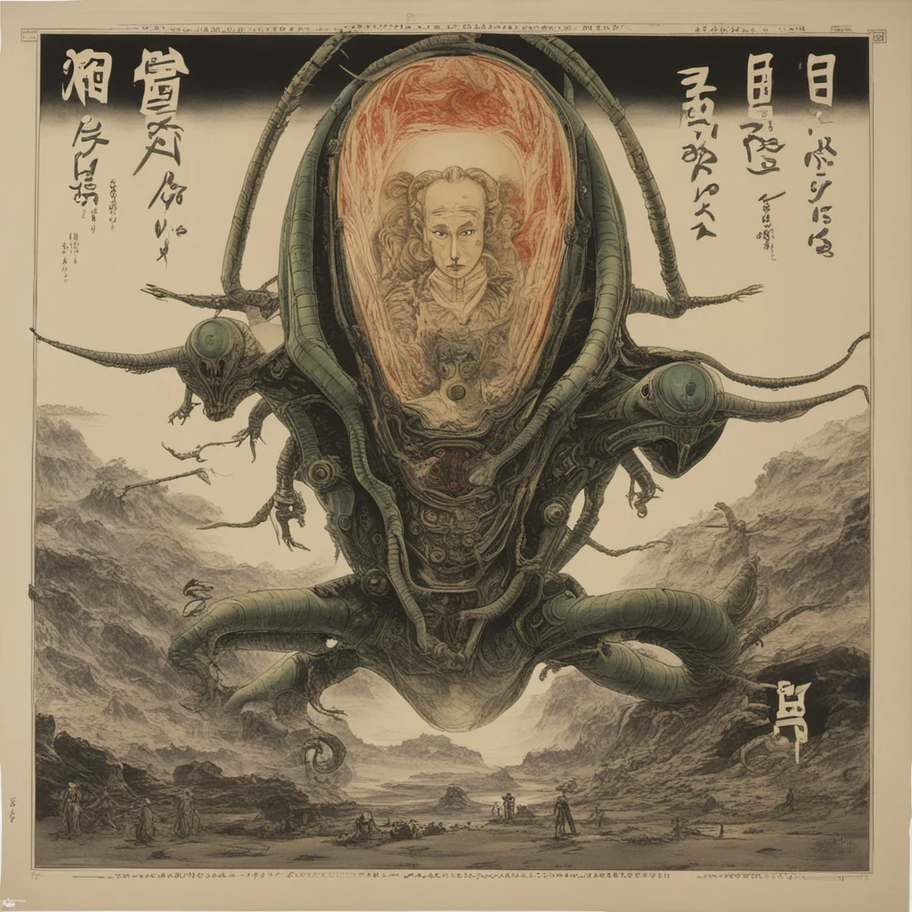 alien by Ridley Scott in nihonga style 1800s Japanese poster