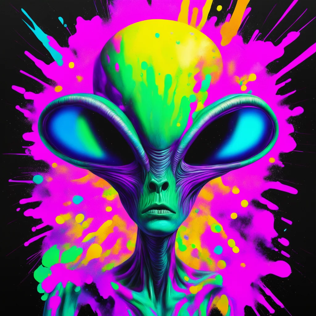alien portrait colorful explosion clean lines acrylic illustrative ar 45