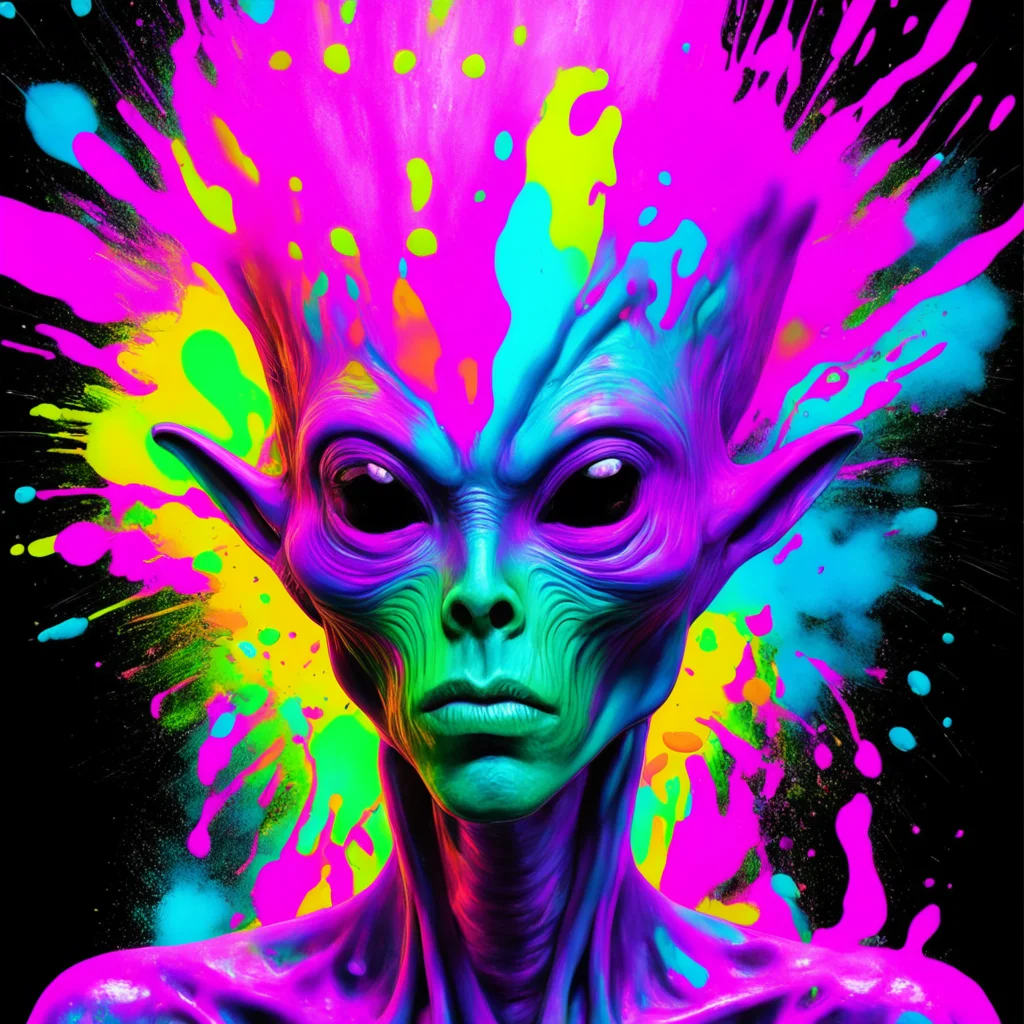 alien portrait colorful psychedelic explosion wet paint illustrative ar 45