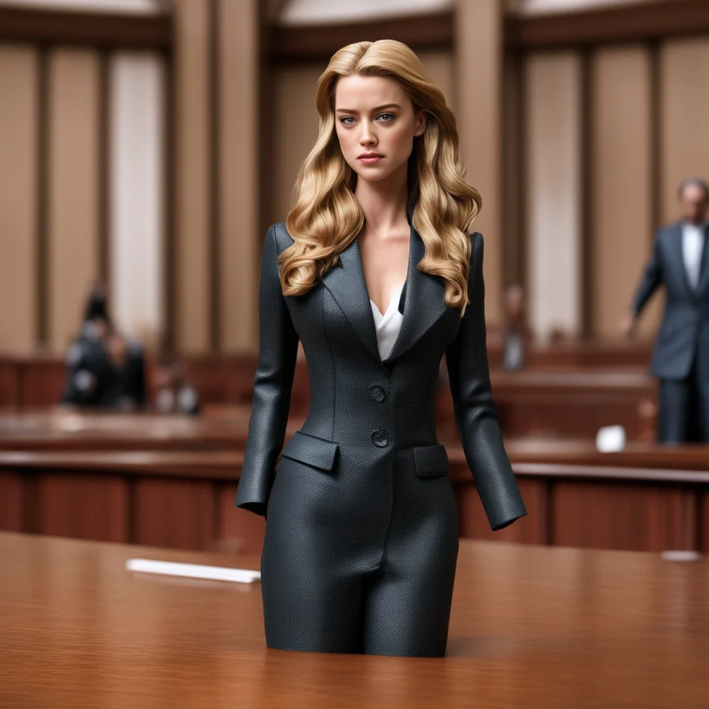 amber heard action figure in court room photorealistic play set