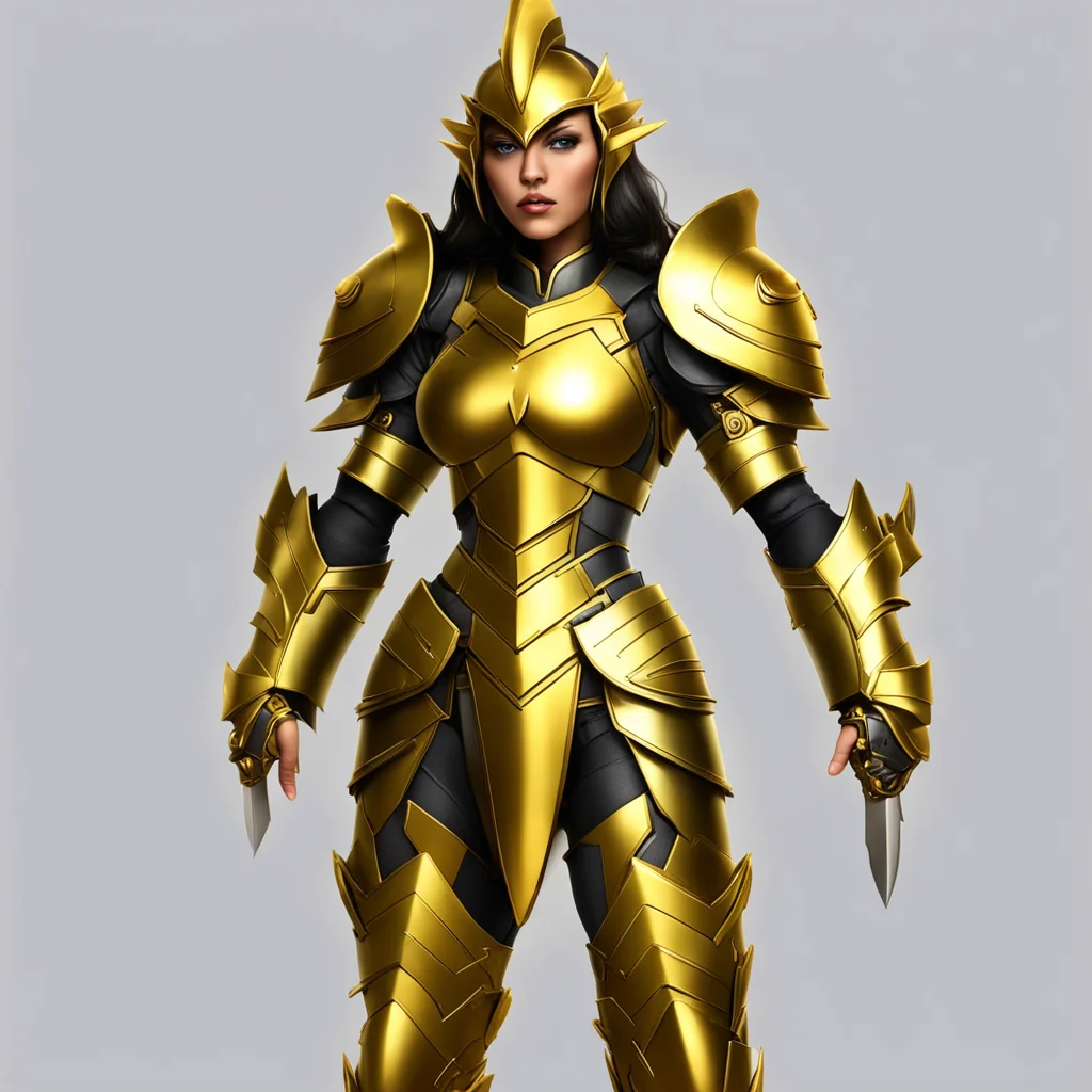 american cartoon golden armor female warrior