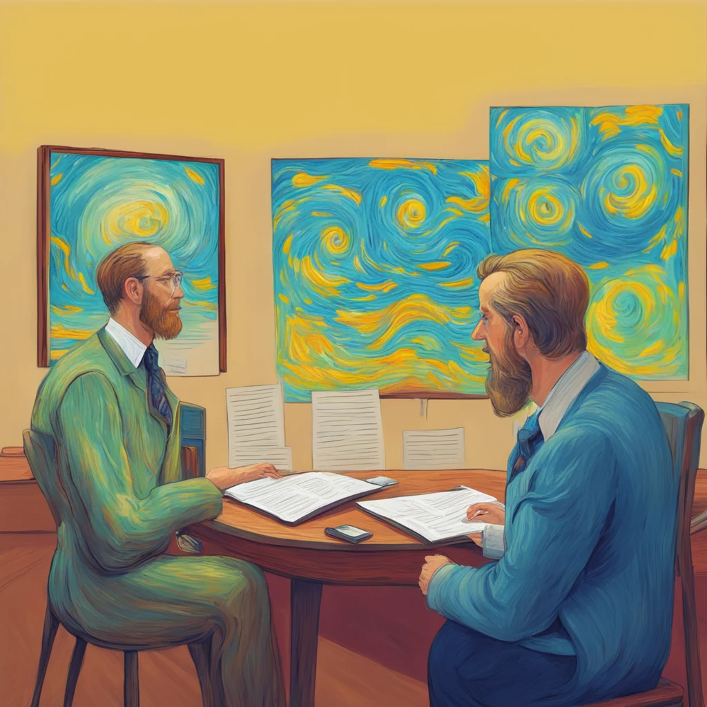 an IT Manager giving a presentation to his company about musings in the style of Van Gogh