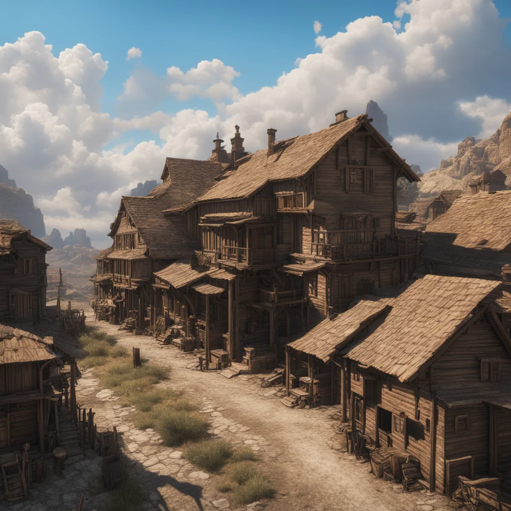 an abandoned old western town with beautiful clouds in the sky  dramatic epic lightingcinematic HD Octane Render Substan