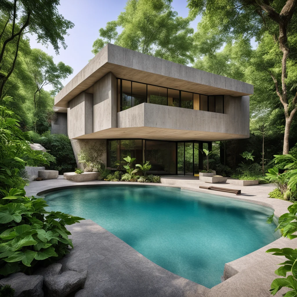 an earth sheltered cement Shotcrete home cantilevered over a freshwater limestone pool surrounded by a food forest