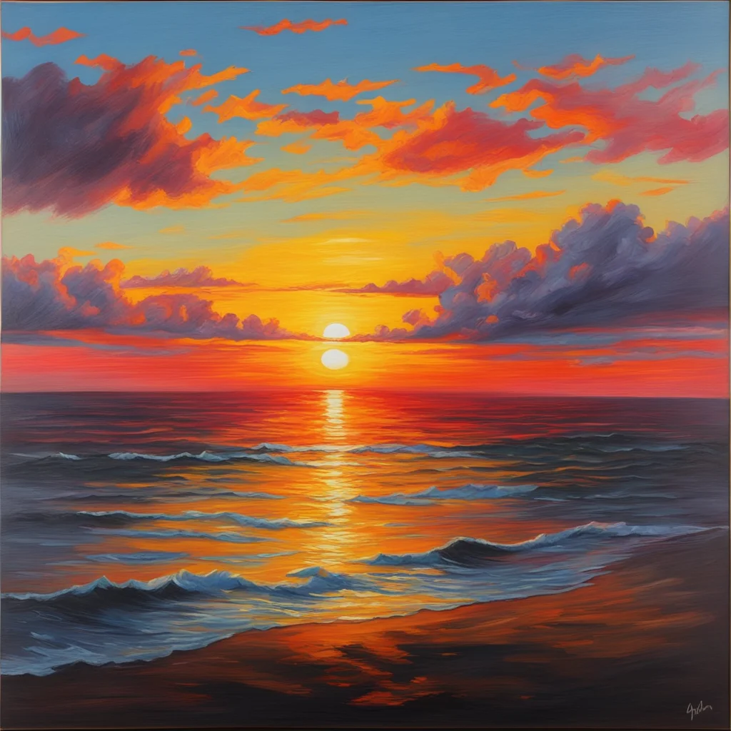 an oil painting of a sunset film grain realism