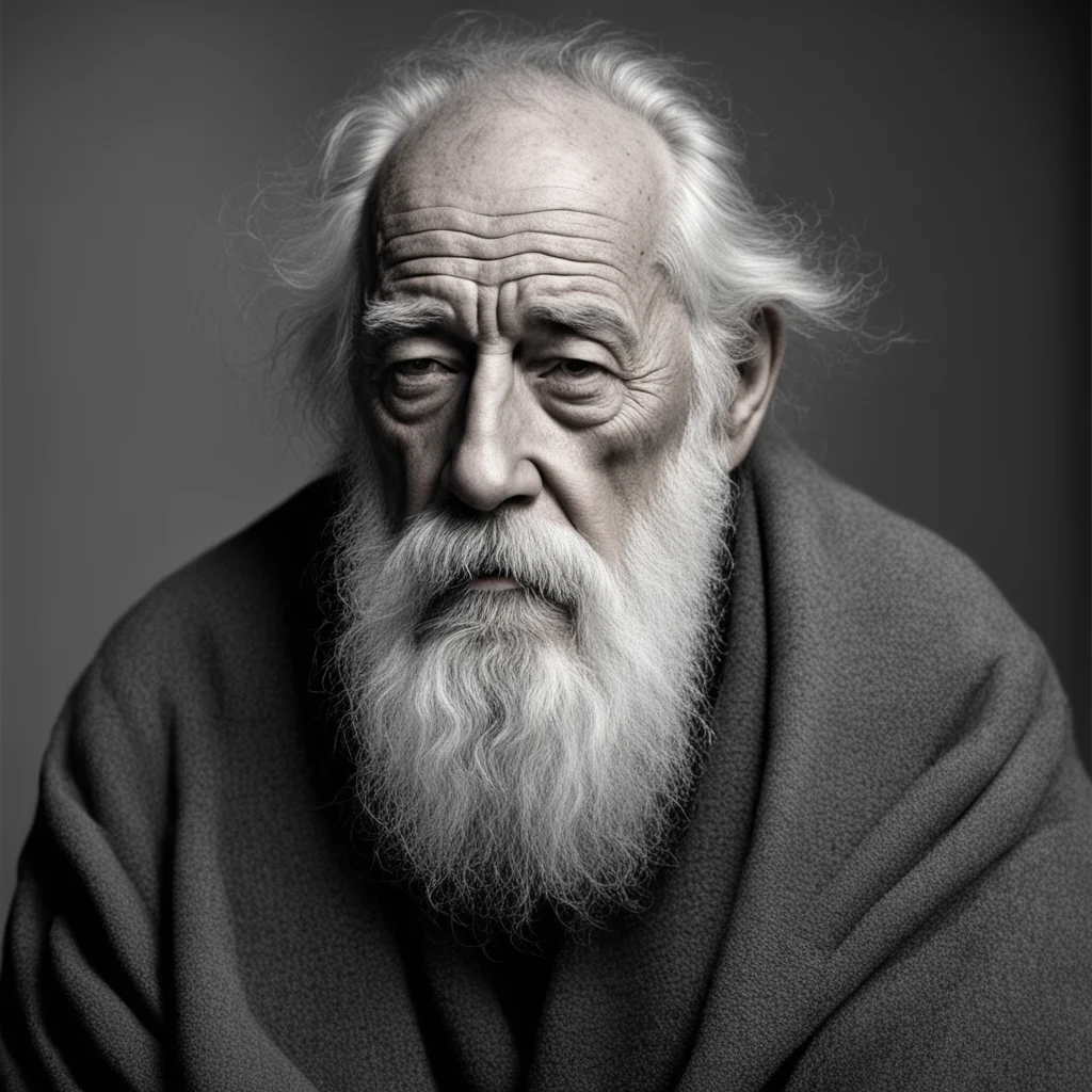 an old tired man with a large grey beard Annie Leibovitz black and white photography