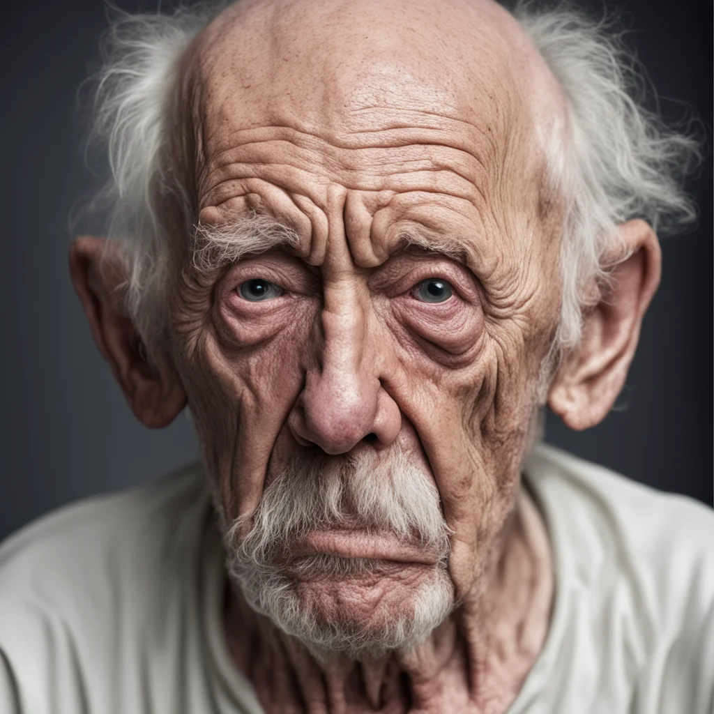 an ugly old man with rheumy eyes and runny nose covered in milk grotty hairy crying hyper realism photo real high defini