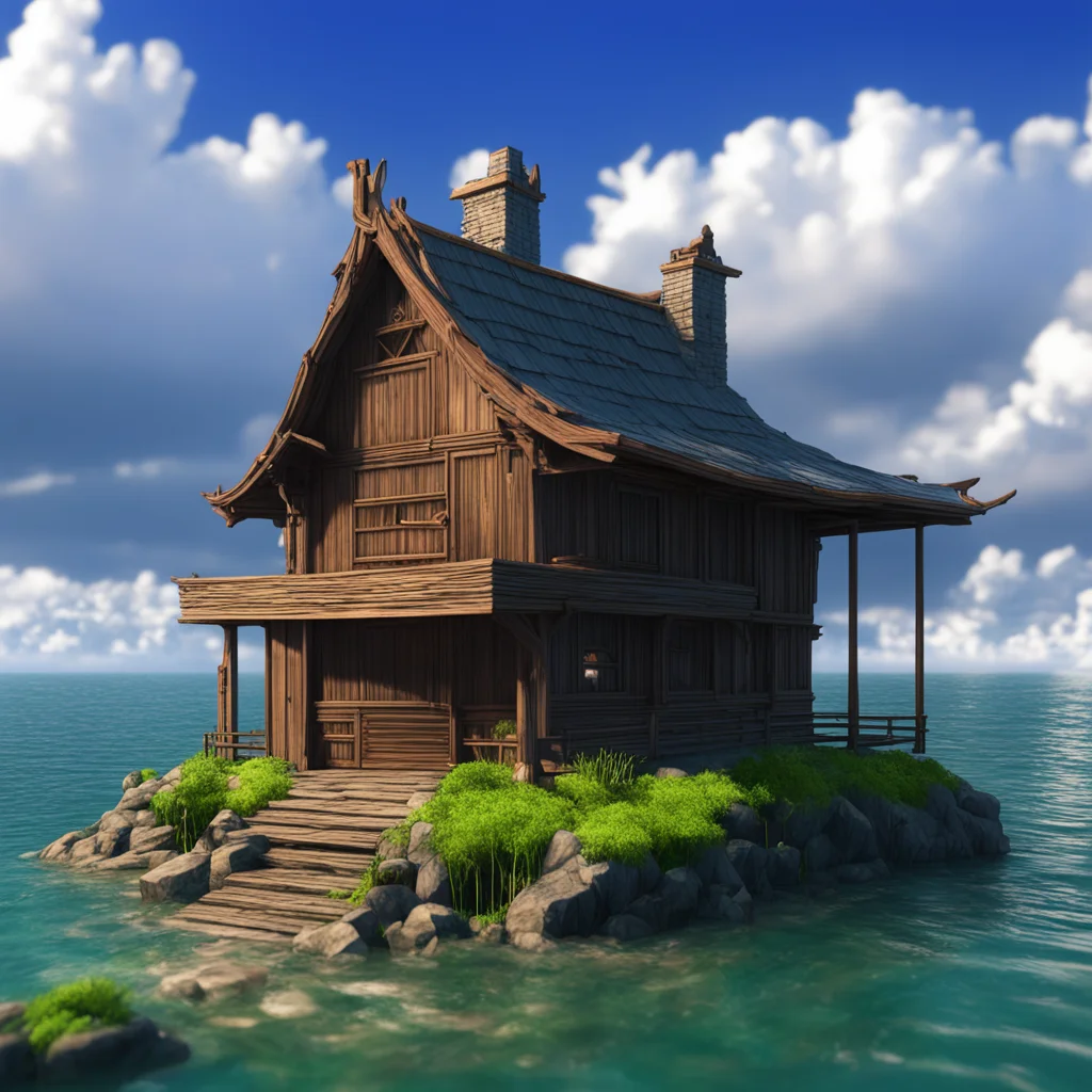 an unaccompanied tiny fantasy cabin sits on the island of storms octane render sailor moon amano w 128 h 96