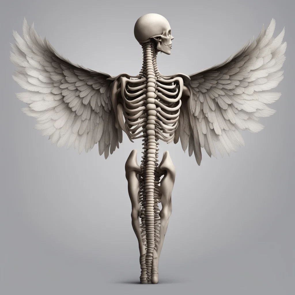 anatomically correct human spine photo realistic wings