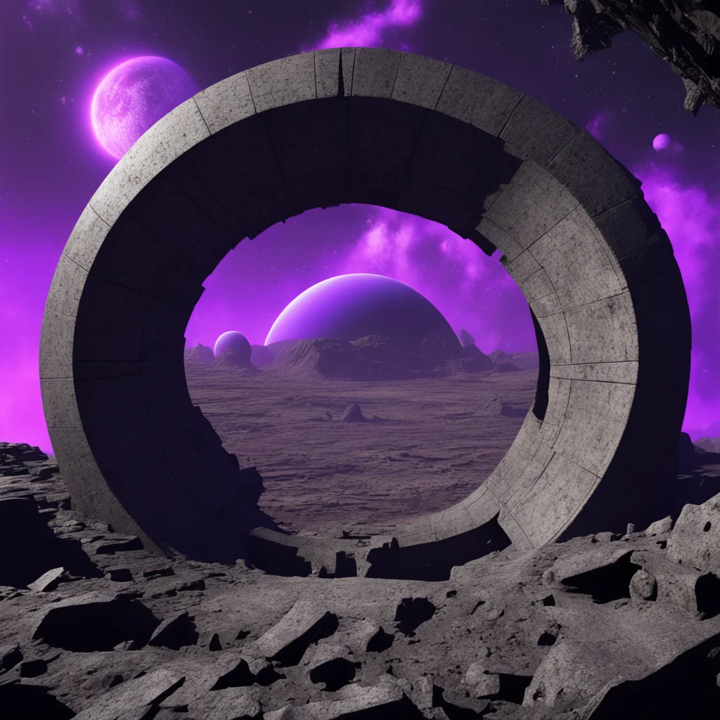 ancient black Iron stone vault with Faded purple #A569BD highlights in orbit over a planet old rundown ruin looking space black background ultra detail unre