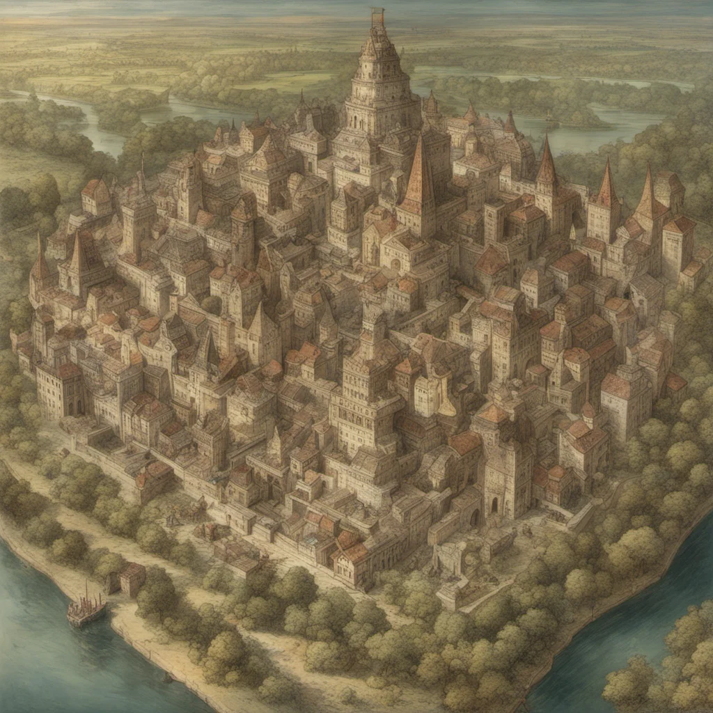 ancient city made of chess pieces by john tenniel and johfra bosschart aerial view