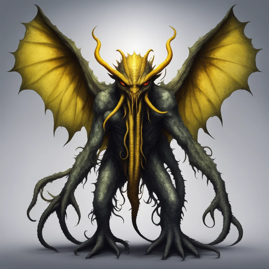 ancient creature with wings and tentacles realistic yellow eyes giant desolate angry monster