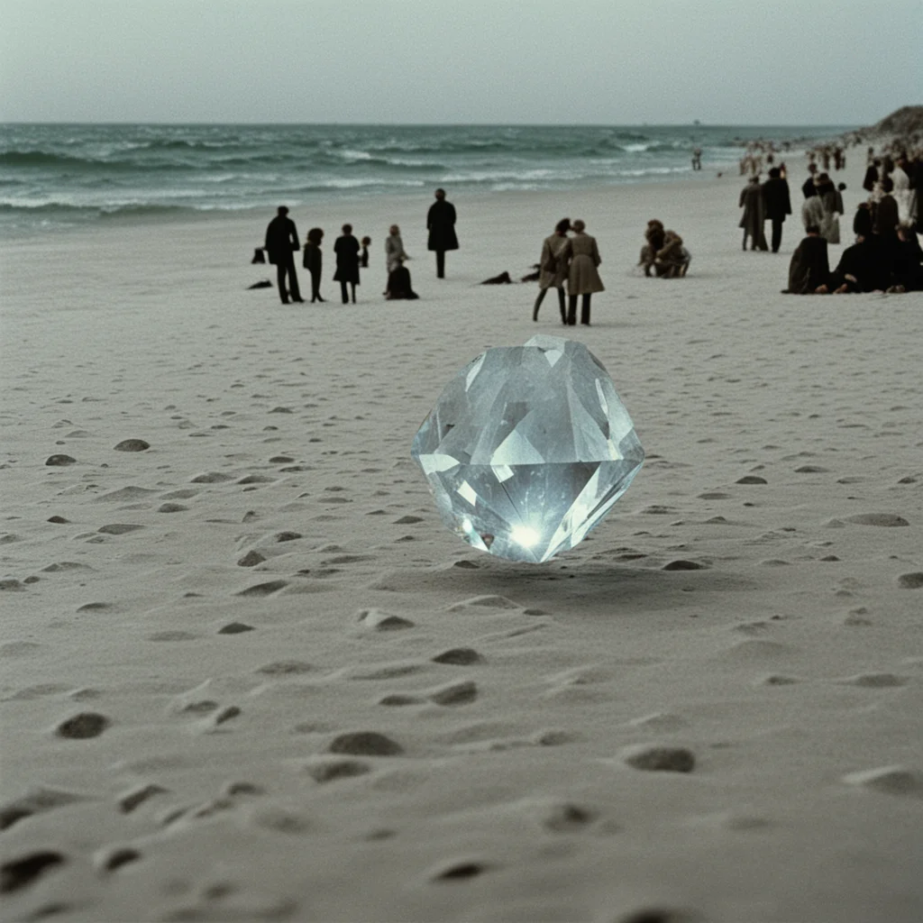 andriej tarkovsky stalker brutalist beach floating glowing crystal diamond crowds of people market ar 169
