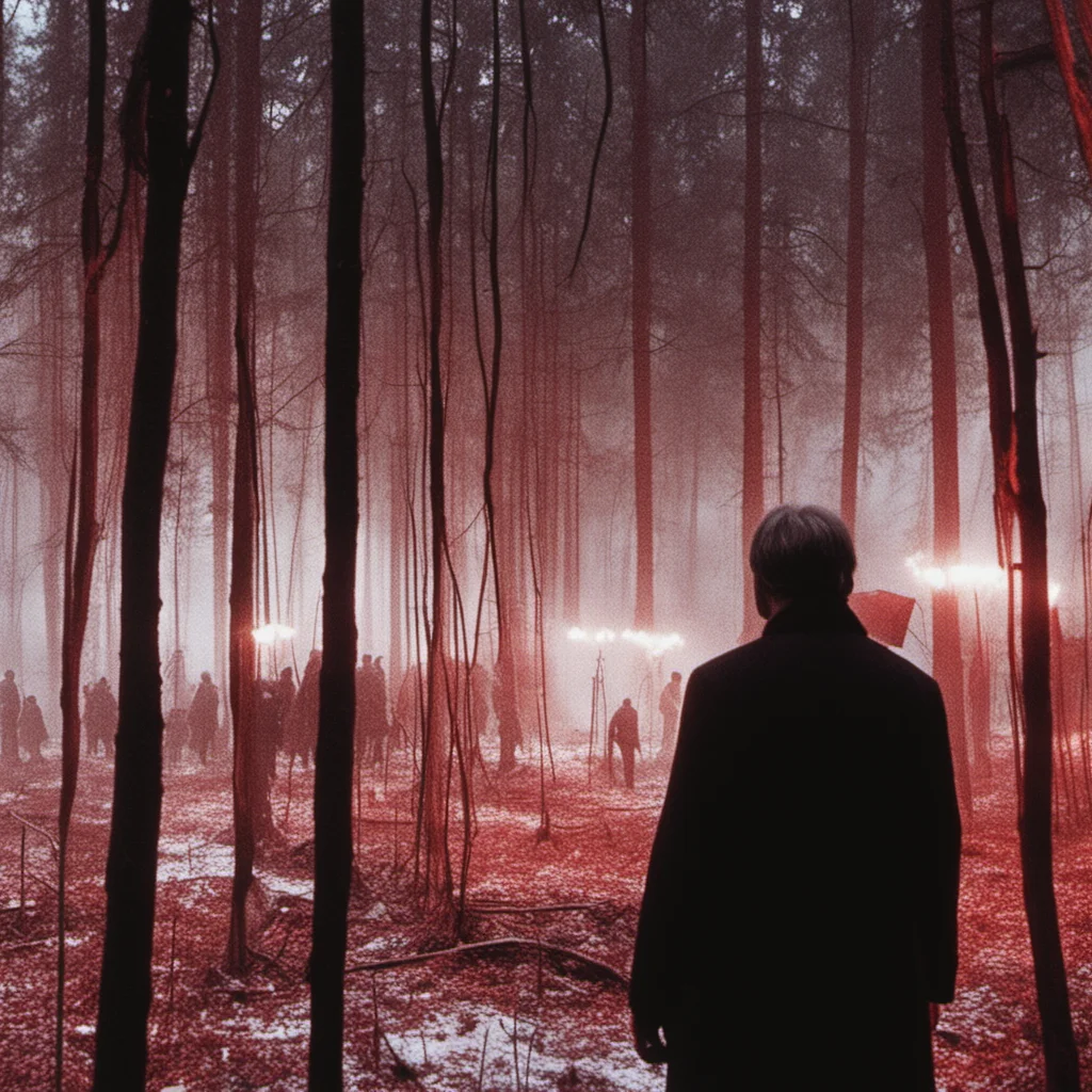 andriej tarkovsky stalker iron spiked metal temple forest floating glowing red black crystal diamond crowds of people market ar 169