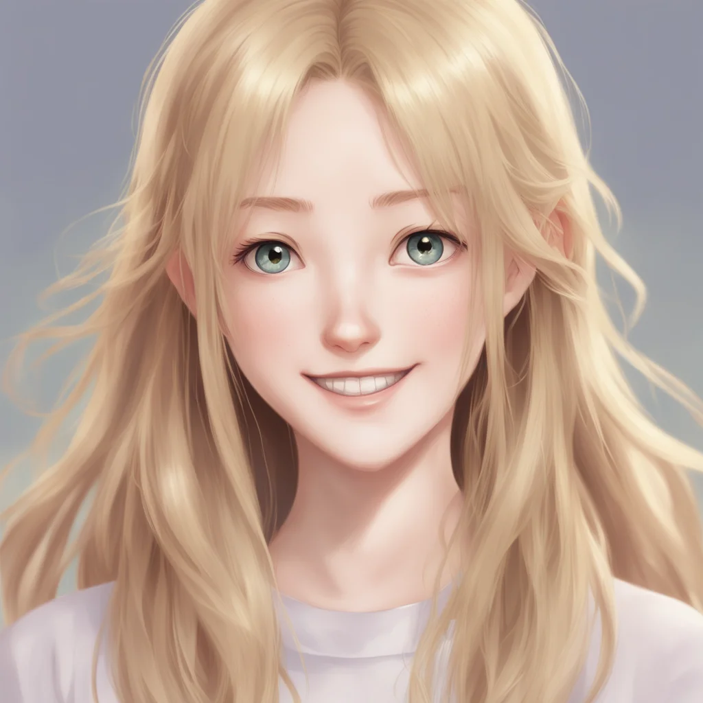 anime girl portrait painting  smile attractive grace Long and blond hair muted colors symmetrical facial character conce