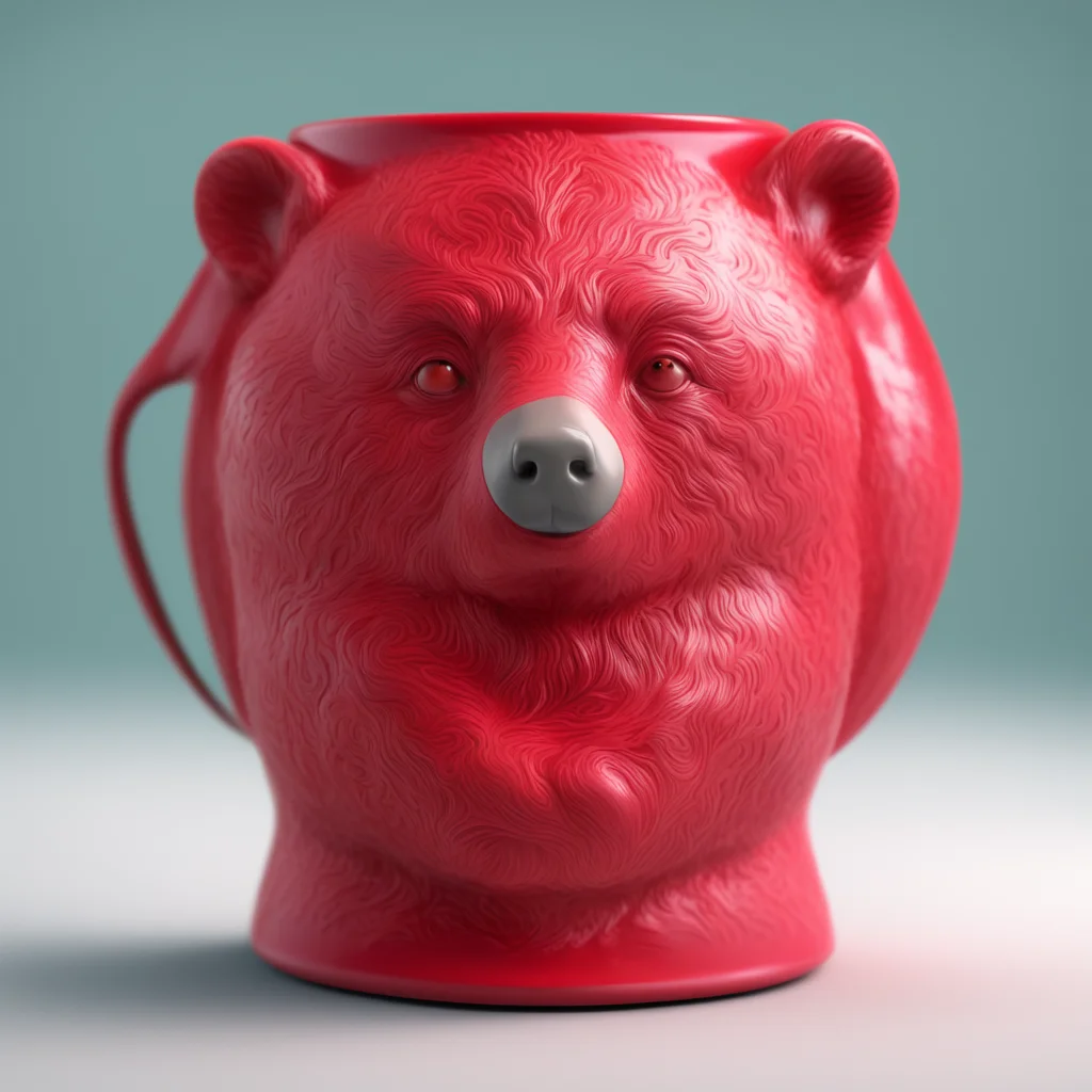 anthropomorphic red porcelain bear mug tropical lighting 3D very detailed octane render trending ArtStation artgem